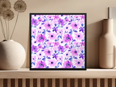 Purple Watercolor Floral Pattern Seamless Vibrants Painted Floral Purple Pattern - Moore and Mountain