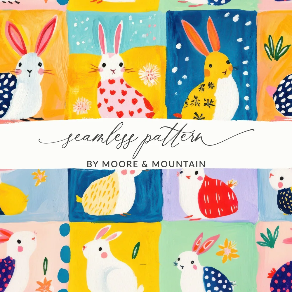 Colorful Hand-Painted Rabbit Seamless Pattern by Moore