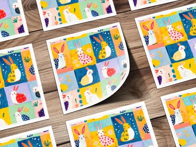 Colorful Bunny Patchwork Design Wall Art Poster