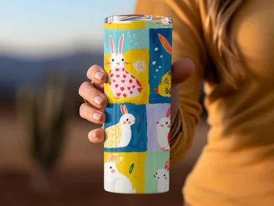 Colorful Bunny Print Insulated Tumbler Cup