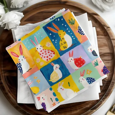 Colorful Patterned Bunny Napkins Set for Easter Decor