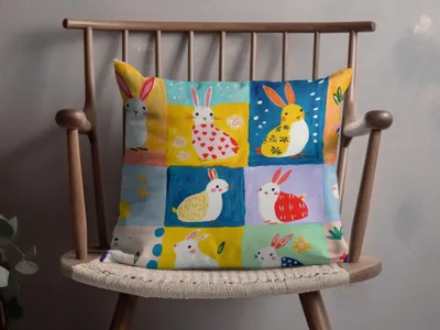 Colorful Bunny Pattern Throw Pillow for Home Decor