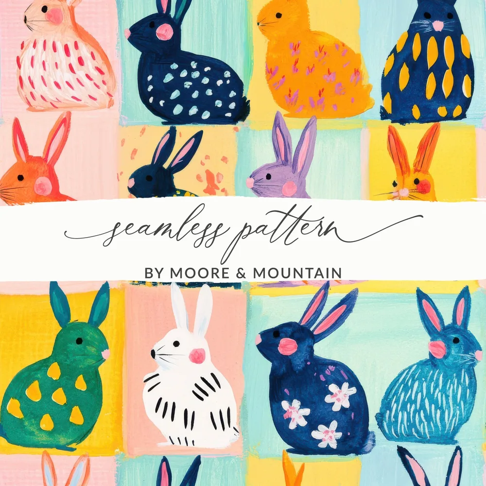 Colorful Bunny Seamless Pattern by Moore & Mountain