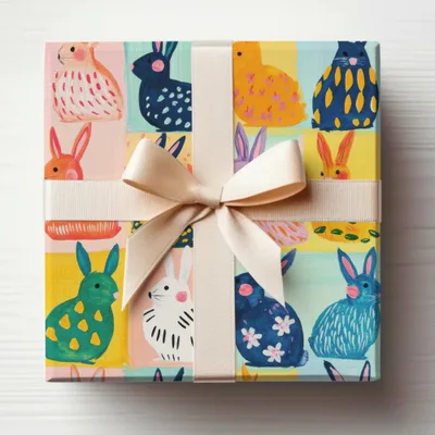 Colorful Bunny Pattern Gift Wrapping Paper for Easter
