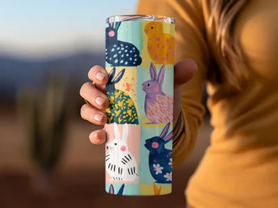 Colorful Bunny and Bird Design Tumbler for Drinks