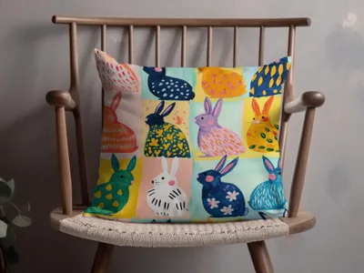 Colorful Hare Patchwork Design Throw Pillow Cushion