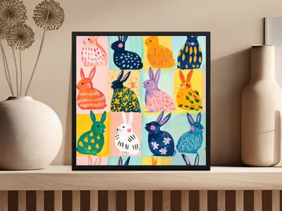 Colorful Bunny Patchwork Design Wall Art Poster