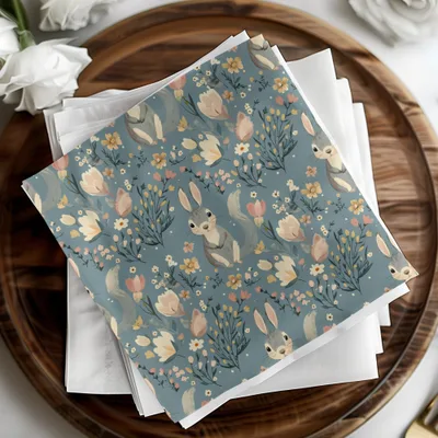 Rabbit Floral Digital Paper, Easter Pattern, Seamless Fabric Design, Bunny Background, Scrapbooking Paper, Floral JPEG Files - Moore and Mountain