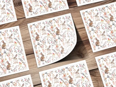 Rabbit Floral Seamless Pattern Digital Paper, Watercolor Animal Bunny, Spring Floral Pattern, Commercial Use, Digital Download - Moore and Mountain