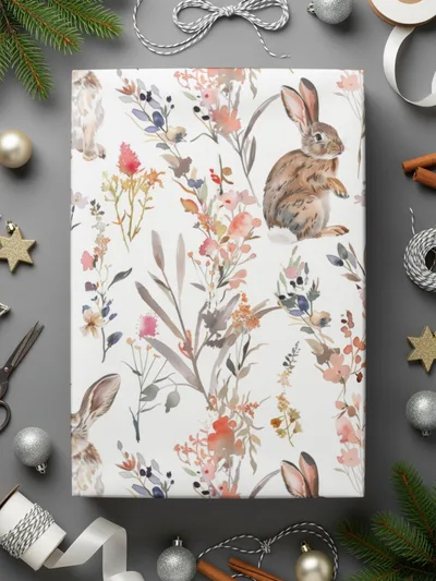 Rabbit Floral Seamless Pattern Digital Paper, Watercolor Animal Bunny, Spring Floral Pattern, Commercial Use, Digital Download - Moore and Mountain