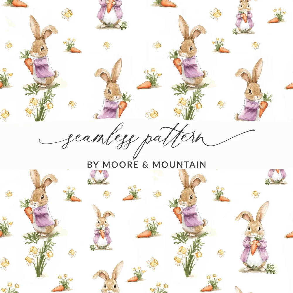 Rabbit Seamless Pattern, Digital Paper, Bunny Floral Design, 12x12 JPEG, Easter Fabric Design, Spring Pattern Digital Download - Moore and Mountain