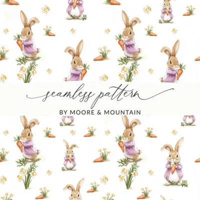 Rabbit Seamless Pattern, Digital Paper, Bunny Floral Design, 12x12 JPEG, Easter Fabric Design, Spring Pattern Digital Download