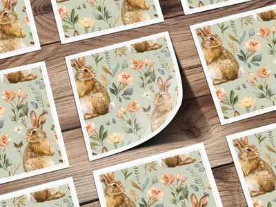 Rabbit Seamless Pattern Digital Paper, Floral Bunny Repeat Pattern, Cute Easter Fabric Design, Animal Illustration, Digital Download - Moore and Mountain