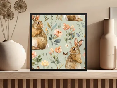 Rabbit Seamless Pattern Digital Paper, Floral Bunny Repeat Pattern, Cute Easter Fabric Design, Animal Illustration, Digital Download - Moore and Mountain