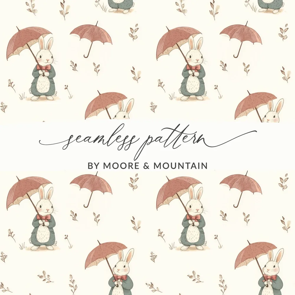 Rabbits with Umbrellas Adorable Bunnies with Umbrellas Seamless Pattern Design - Moore and Mountain