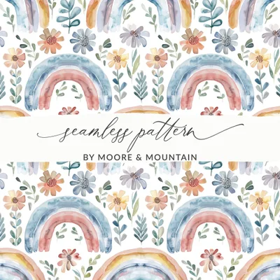Rainbow Floral Digital Paper, Watercolor Seamless Pattern, Pastel Flowers Printable Paper, Boho Rainbow Digital Download, Nursery Decor