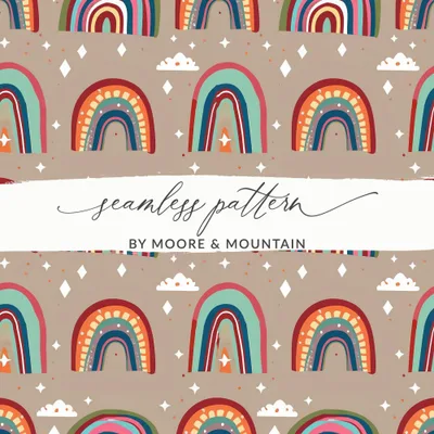 Rainbow Seamless Pattern Digital Paper, Boho Rainbow Printable, Rainbow Cloud Star Pattern, Nursery Decor, Kids Room Decor