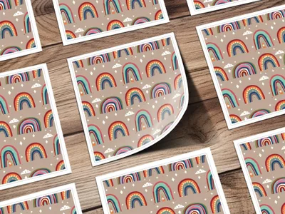 Rainbow Seamless Pattern Digital Paper, Boho Rainbow Printable, Rainbow Cloud Star Pattern, Nursery Decor, Kids Room Decor - Moore and Mountain
