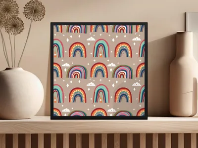 Rainbow Seamless Pattern Digital Paper, Boho Rainbow Printable, Rainbow Cloud Star Pattern, Nursery Decor, Kids Room Decor - Moore and Mountain