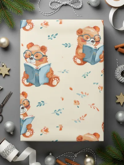 Reading Bear Digital Pattern, Seamless Teddy Bear Print, Cute Animal Illustration, Background for Kids, Scrapbooking Paper, Fabric Design - Moore and Mountain
