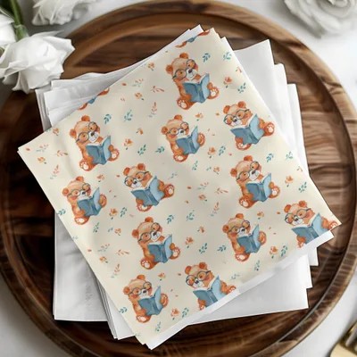 Reading Bear Digital Pattern, Seamless Teddy Bear Print, Cute Animal Illustration, Background for Kids, Scrapbooking Paper, Fabric Design - Moore and Mountain