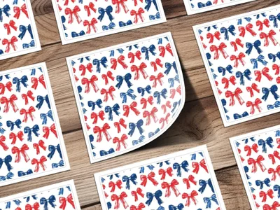Red and Blue Bows Digital Paper, Patriotic Seamless Pattern, Brush Stroke Bows, Fabric Design, Scrapbooking Digital Download - Moore and Mountain