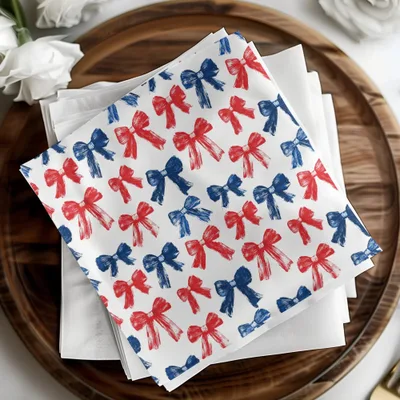 Red and Blue Bows Digital Paper, Patriotic Seamless Pattern, Brush Stroke Bows, Fabric Design, Scrapbooking Digital Download - Moore and Mountain