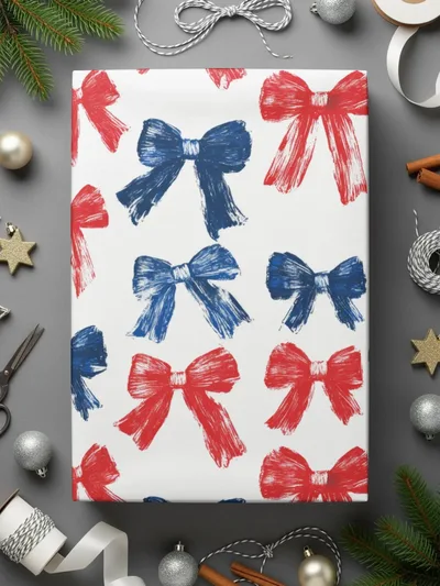 Red and Blue Bows Digital Paper, Patriotic Seamless Pattern, Brush Stroke Bows, Fabric Design, Scrapbooking Digital Download - Moore and Mountain