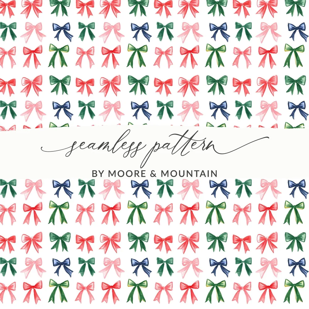 Red and Green and Pink Christmas Bows Holiday Bows a Festive Watercolor Pattern Digital - Moore and Mountain