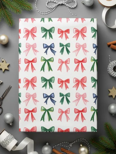 Red and Green and Pink Christmas Bows Holiday Bows a Festive Watercolor Pattern Digital - Moore and Mountain