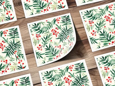 Red and Green Christmas Pine Branches and Berries Watercolor Seamless Pattern Digital - Moore and Mountain