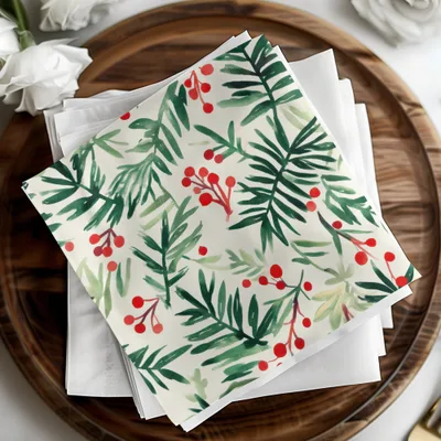 Red and Green Christmas Pine Branches and Berries Watercolor Seamless Pattern Digital - Moore and Mountain
