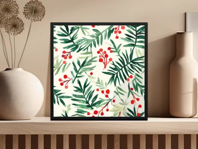 Red and Green Christmas Pine Branches and Berries Watercolor Seamless Pattern Digital - Moore and Mountain