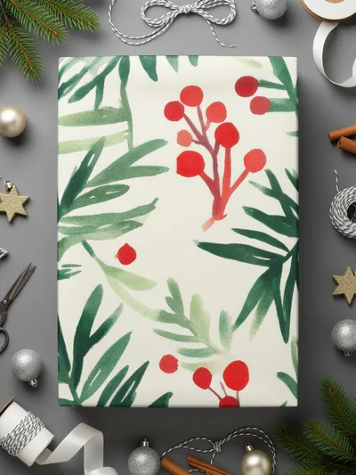 Red and Green Christmas Pine Branches and Berries Watercolor Seamless Pattern Digital - Moore and Mountain