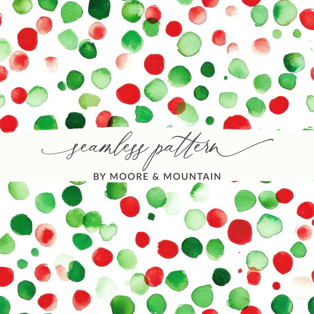 Red and Green Christmas Watercolor Dotted Seamless Pattern Digital - Moore and Mountain