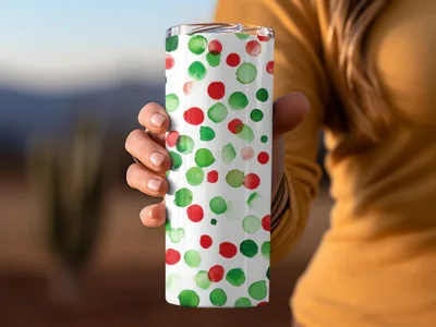 Red and Green Christmas Watercolor Dotted Seamless Pattern Digital - Moore and Mountain