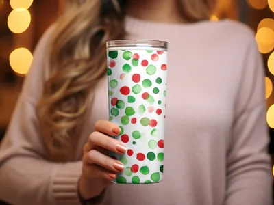 Red and Green Christmas Watercolor Dotted Seamless Pattern Digital - Moore and Mountain