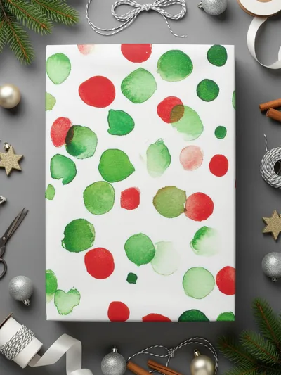 Red and Green Christmas Watercolor Dotted Seamless Pattern Digital - Moore and Mountain