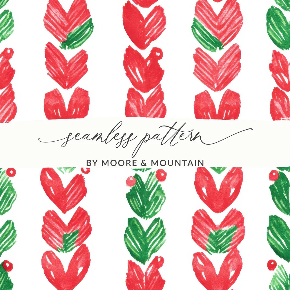 Red and Green Christmas Watercolor Seamless Pattern Digital - Moore and Mountain