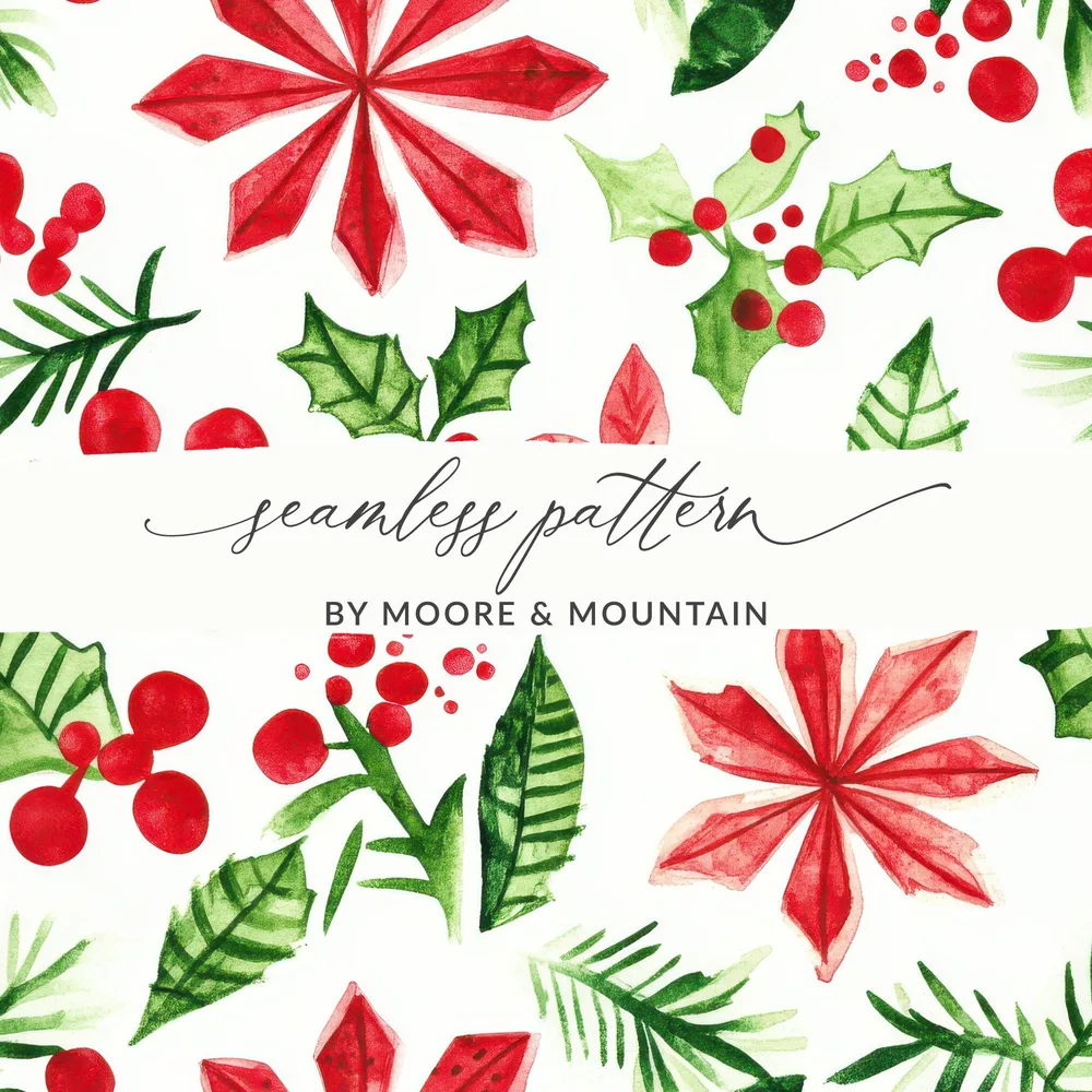 Red and Green Christmas Watercolor Seamless Pattern Digital - Moore and Mountain