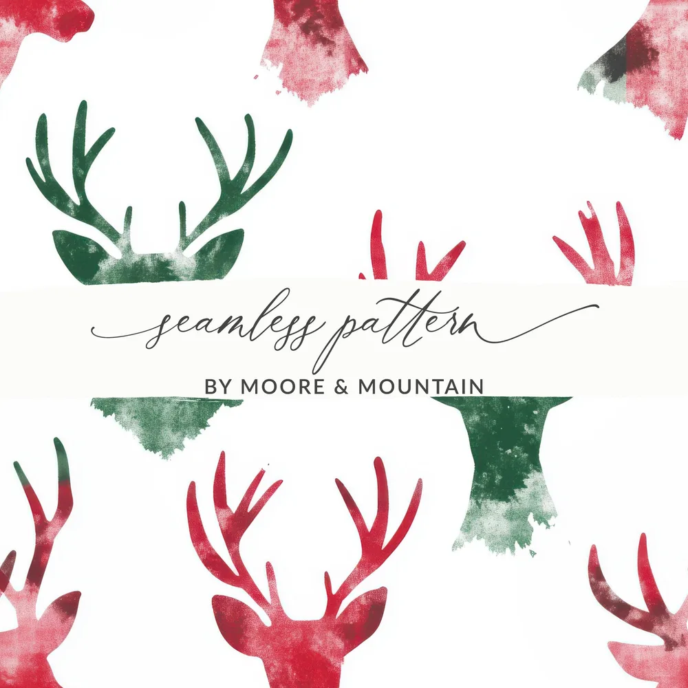 Red and Green Deer Heads Seamless Pattern Christmas Watercolor - Moore and Mountain