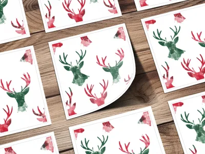 Red and Green Deer Heads Seamless Pattern Christmas Watercolor - Moore and Mountain