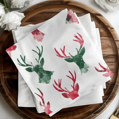 Red and Green Deer Heads Seamless Pattern Christmas Watercolor - Moore and Mountain