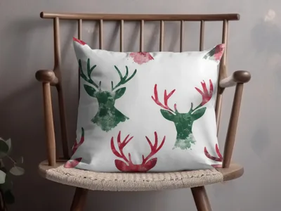 Red and Green Deer Heads Seamless Pattern Christmas Watercolor - Moore and Mountain