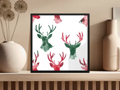 Red and Green Deer Heads Seamless Pattern Christmas Watercolor - Moore and Mountain