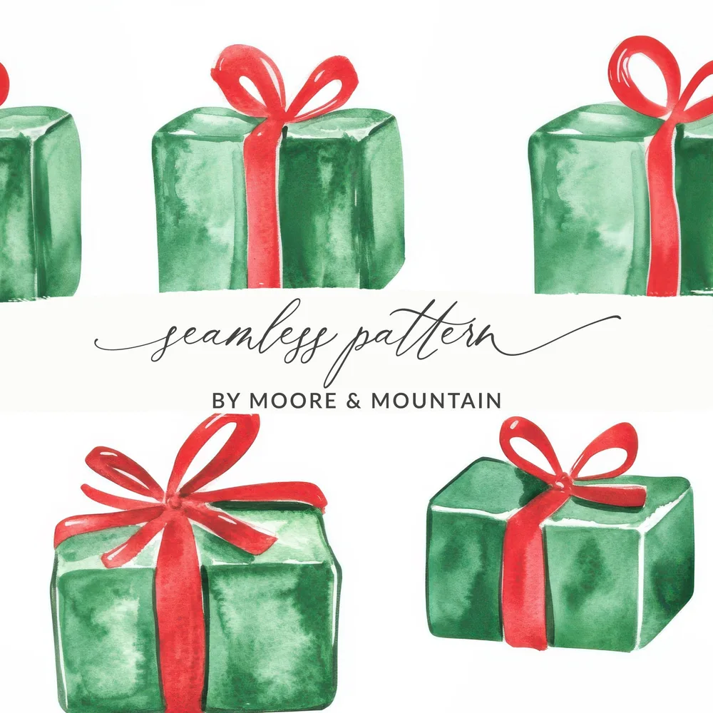 Red and Green Presents Seamless Pattern Christmas Watercolor - Moore and Mountain