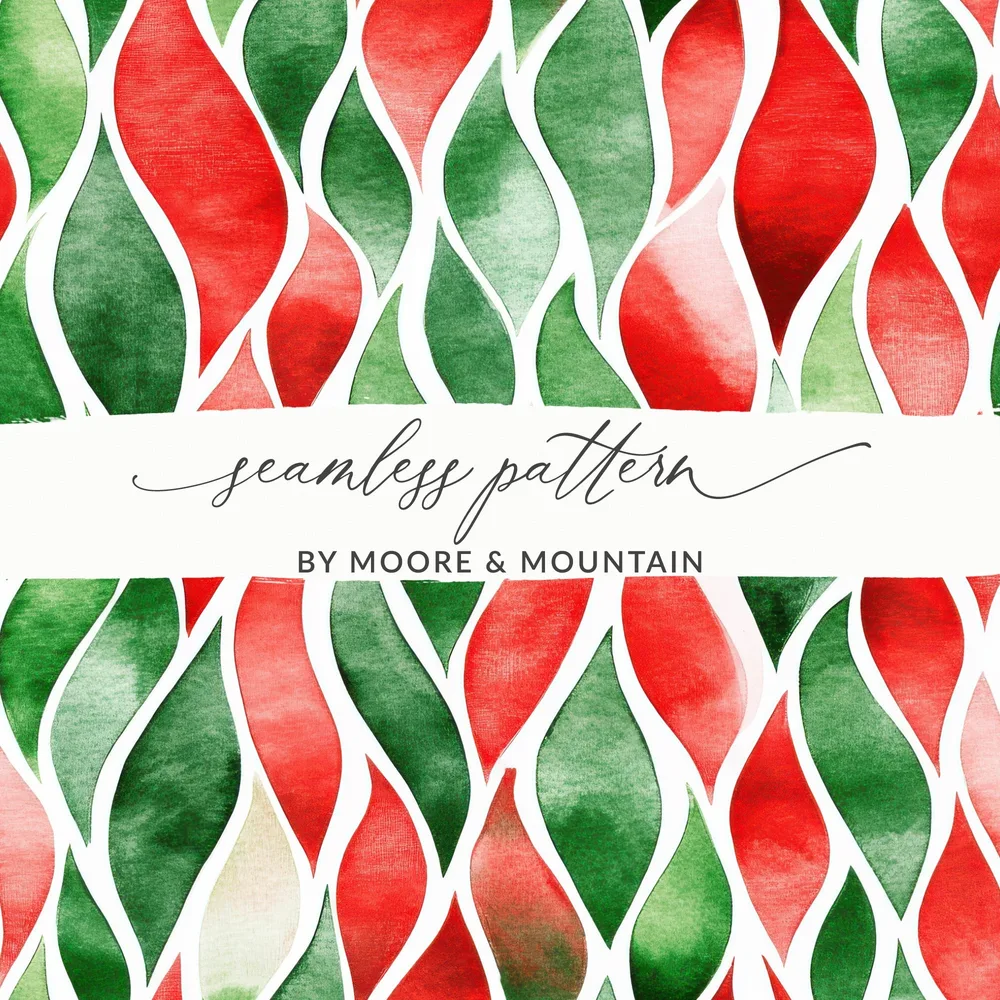 Red and Green Seamless Abstract Pattern Christmas Watercolor Digital - Moore and Mountain