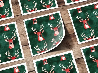 Red and Green Seamless Christmas Reindeer Watercolor Seamless Pattern - Moore and Mountain