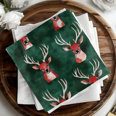 Red and Green Seamless Christmas Reindeer Watercolor Seamless Pattern - Moore and Mountain
