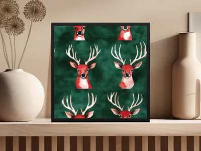 Red and Green Seamless Christmas Reindeer Watercolor Seamless Pattern - Moore and Mountain